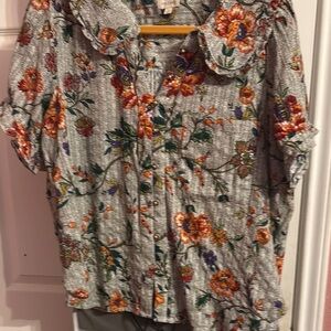 Pilcro Floral Blouse - Gray and Orange